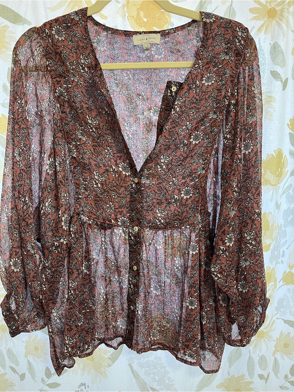 Lucky Brand Floral Sheer Button Blouse